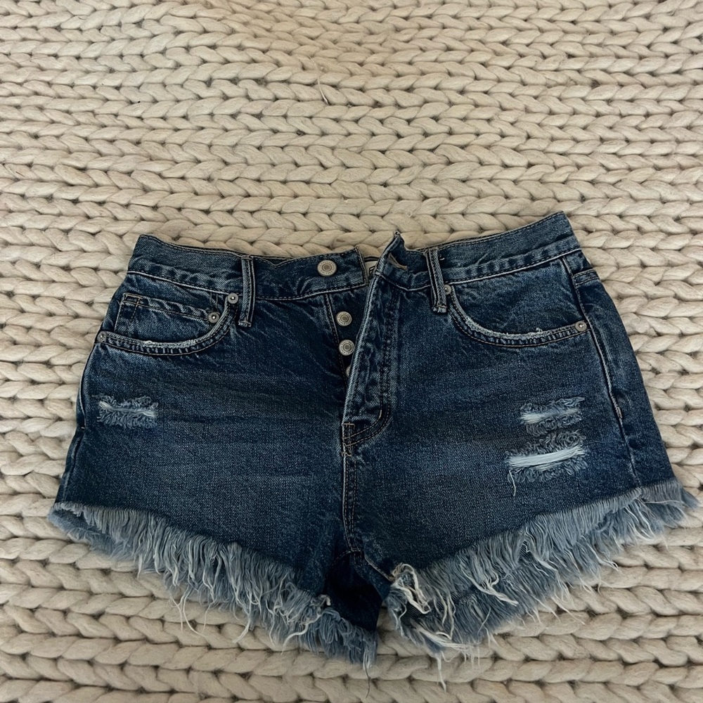 We The Free Blue Distressed Denim Shorts